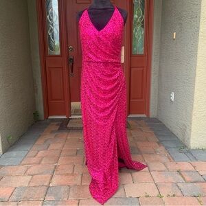 Eliza J Pink Sequin Faux Wrap Evening Gown